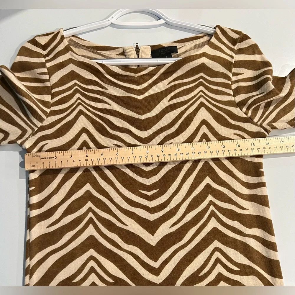 J.CREW COLLECTION 100% MERINO WOOL Zebra‎ Print 3/4 Sleeve Knit Mini Dress SMALL